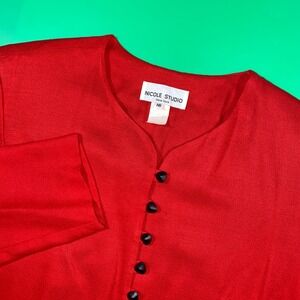 Nicole‎ Studio New York Red Button Down Tunic Top Blouse Size 16